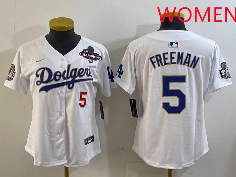 Women Los Angeles Dodgers #5 Freeman White Gold Game 2025 Nike MLB Jersey style 3
